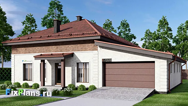 Проект дома с мансардой 19 на 20, площадью 270 м² с террасой, гаражом на 2 машины и 4 спальнями