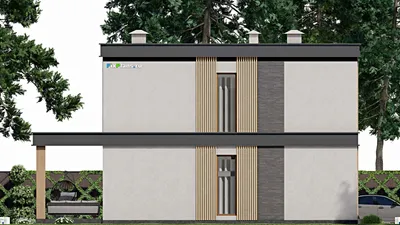 Проект двухэтажного дома 12 на 12, площадью 230 м² с террасой, балконом и 4 спальнями — фасад 4