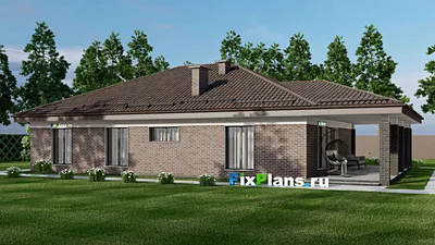 Проект одноэтажного дома 13 на 20, площадью 220 м² с террасой и 3 спальнями — фасад 2