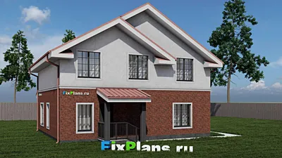 Проект дома с мансардой 11 на 11, площадью 240 м² с балконом и 6 спальнями — фасад 2