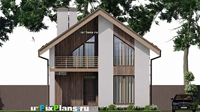 Проект дома с мансардой 9 на 12, площадью 130 м² с балконом и 4 спальнями — фасад 3