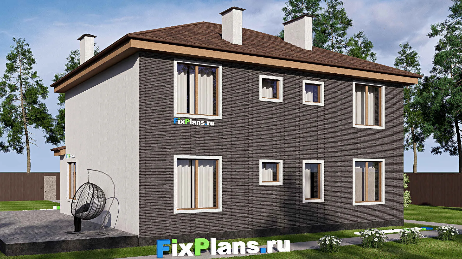 F-19394 - Проект двухэтажного дома 13 на 17, площадью 260 м² с террасой и 6 спальнями