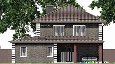 Проект двухэтажного дома 15 на 15, площадью 240 м² с террасой, гаражом на 1 машину и 4 спальнями — фасад 6