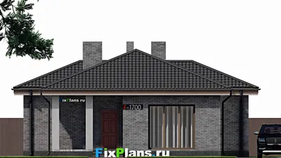 Проект одноэтажного дома 12 на 17, площадью 150 м² с террасой и 3 спальнями — фасад 3