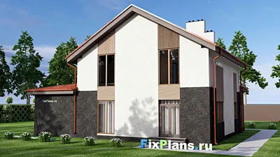 Проект двухэтажного дома 13 на 15, площадью 210 м² с гаражом на 2 машины и 3 спальнями — фасад 2
