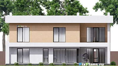 Проект двухэтажного дома 15 на 17, площадью 740 м² с террасой, балконом, гаражом на 2 машины и 5 спальнями — фасад 6