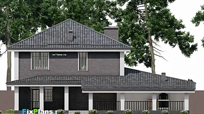 Проект двухэтажного дома 18 на 19, площадью 320 м² с террасой, гаражом на 2 машины и 3 спальнями — фасад 6
