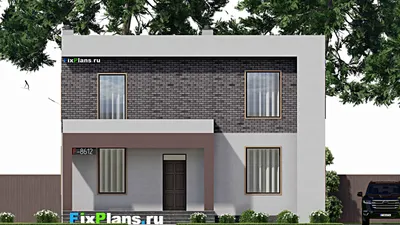 Проект двухэтажного дома 12 на 19, площадью 290 м² с террасой, балконом и 7 спальнями — фасад 3