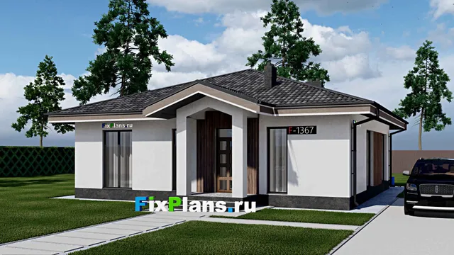 Проект одноэтажного дома 12 на 12, площадью 120 м² с 3 спальнями