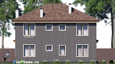 Проект двухэтажного дома 13 на 17, площадью 260 м² с террасой и 6 спальнями — фасад 6