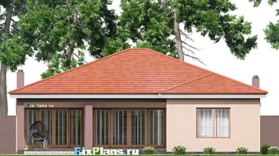 Проект одноэтажного дома 15 на 24, площадью 240 м² с террасой, гаражом на 2 машины и 4 спальнями (F-16856) — фасад 6