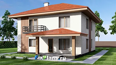 Проект двухэтажного дома 13 на 18, площадью 290 м² с террасой, балконом и 4 спальнями — фасад 2