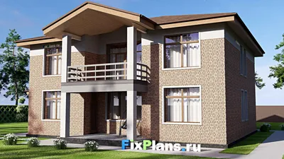 Проект двухэтажного дома 18 на 18, площадью 290 м² с террасой, балконом и 5 спальнями — фасад 2