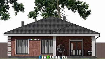 Проект одноэтажного дома 13 на 17, площадью 160 м² с террасой, гаражом на 1 машину и 2 спальнями — фасад 4