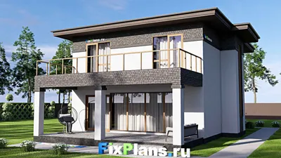 Проект двухэтажного дома 11 на 17, площадью 270 м² с террасой, балконом и 6 спальнями — фасад 2