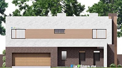 Проект двухэтажного дома 17 на 18, площадью 340 м² с террасой, балконом, гаражом на 2 машины и 3 спальнями — фасад 3