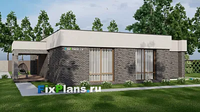 Проект одноэтажного дома 17 на 17, площадью 210 м² с террасой и 3 спальнями — фасад 2