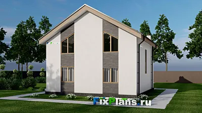 Проект дома с мансардой 10 на 10, площадью 130 м² с балконом и 4 спальнями — фасад 2