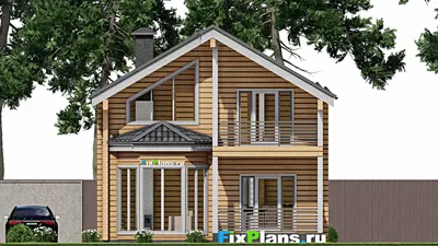 Проект дома с мансардой 9 на 12, площадью 140 м² с террасой, балконом и 4 спальнями — фасад 6