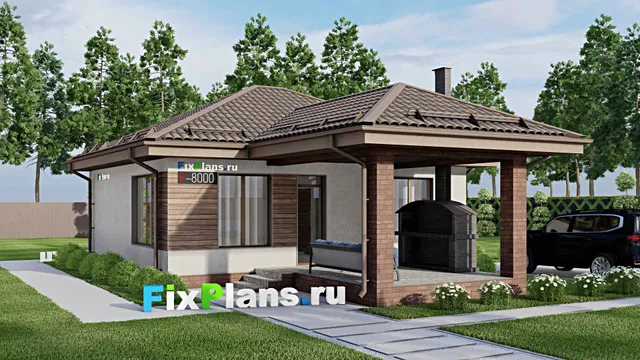 Проект бани 9 на 10, площадью 80 м² с комнатой отдыха, терассой и 2 санузлами