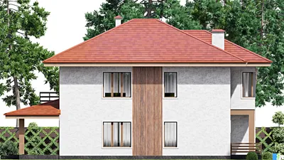 Проект двухэтажного дома 13 на 18, площадью 290 м² с террасой, балконом и 4 спальнями — фасад 4
