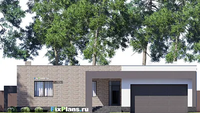Проект одноэтажного дома 20 на 21, площадью 370 м² с террасой, цокольным этажом, гаражом на 2 машины и 3 спальнями — фасад 3