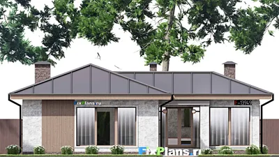 Проект бани 9 на 14, площадью 70 м² с комнатой отдыха, терассой и 2 санузлами — фасад 3