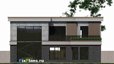 Проект двухэтажного дома 17 на 18, площадью 400 м² с террасой, балконом, гаражом на 2 машины и 4 спальнями — фасад 4
