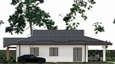 Проект одноэтажного дома 11 на 13, площадью 150 м² с террасой и 2 спальнями — фасад 5
