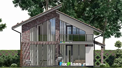 Проект дома с мансардой 10 на 10, площадью 160 м² с террасой, балконом и 3 спальнями — фасад 3