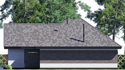 Проект одноэтажного дома 18 на 24, площадью 280 м² с террасой, гаражом на 2 машины и 3 спальнями — фасад 5