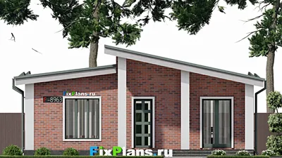 Проект одноэтажного дома 11 на 12, площадью 100 м² с террасой и 2 спальнями — фасад 3