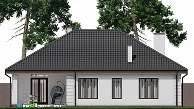 Проект одноэтажного дома 16 на 18, площадью 190 м² с террасой, гаражом на 1 машину и 3 спальнями — фасад 4