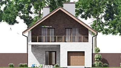 Проект дома с мансардой 11 на 19, площадью 280 м² с террасой, балконом, гаражом на 1 машину и 4 спальнями — фасад 3