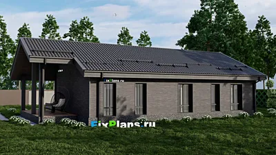 Проект одноэтажного дома 11 на 17, площадью 150 м² с террасой и 3 спальнями — фасад 2