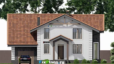 Проект дома с мансардой 14 на 16, площадью 250 м² с террасой, балконом, гаражом на 1 машину, спортзалом и 4 спальнями — фасад 3