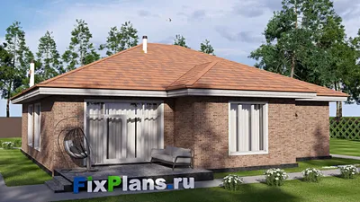 Проект одноэтажного дома 16 на 24, площадью 230 м² с террасой, гаражом на 1 машину и 3 спальнями — фасад 2