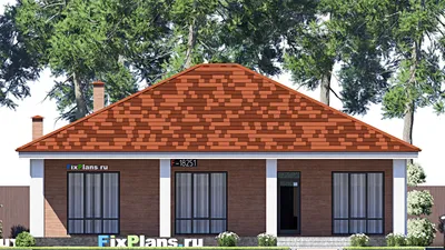 Проект одноэтажного дома 13 на 15, площадью 150 м² с террасой и 3 спальнями — фасад 3