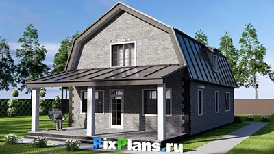 Проект дома с мансардой 9 на 18, площадью 200 м² с террасой и 4 спальнями — фасад 2