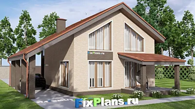 Проект дома с мансардой 12 на 14, площадью 180 м² с террасой, балконом и 4 спальнями — фасад 2