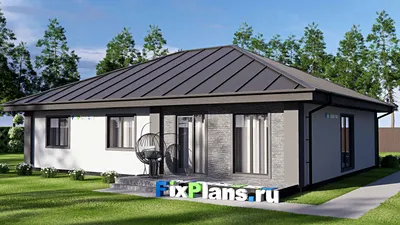 Проект одноэтажного дома 15 на 16, площадью 170 м² с террасой и 3 спальнями (F-17918) — фасад 2