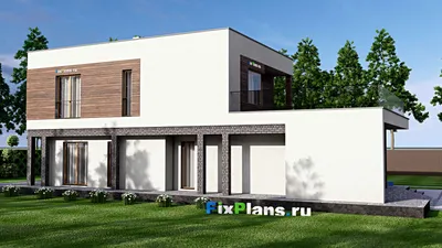 Проект двухэтажного дома 11 на 24, площадью 280 м² с террасой, балконом, гаражом на 2 машины и 3 спальнями — фасад 2