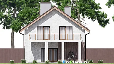 Проект дома с мансардой 11 на 19, площадью 280 м² с террасой, балконом, гаражом на 1 машину и 4 спальнями — фасад 6