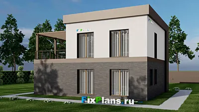 Проект двухэтажного дома 11 на 12, площадью 180 м² с балконом, гаражом на 1 машину и 3 спальнями — фасад 2