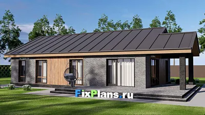 Проект одноэтажного дома 15 на 19, площадью 170 м² с террасой и 3 спальнями — фасад 2