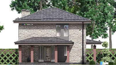 Проект двухэтажного дома 12 на 18, площадью 260 м² с террасой, балконом, гаражом на 1 машину и 3 спальнями — фасад 4