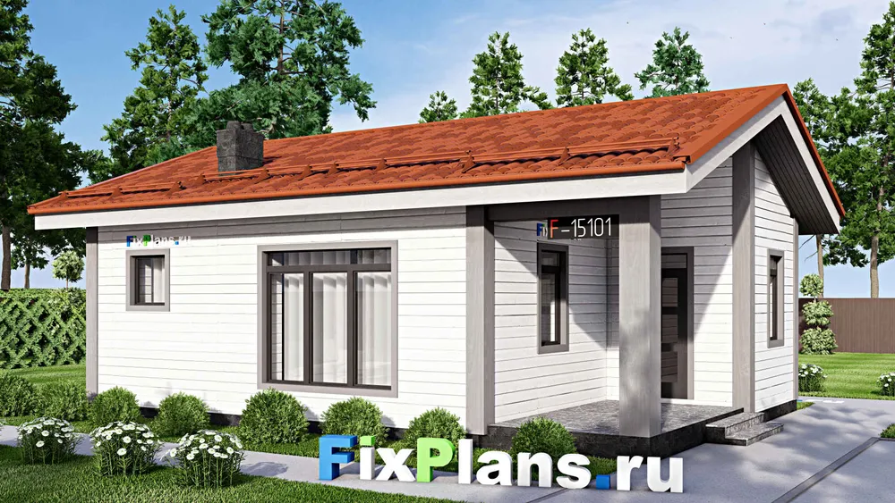 Проект бани 8 на 11, площадью 60 м² с комнатой отдыха и санузлом — фасад 1