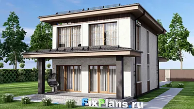 Проект двухэтажного дома 8 на 15, площадью 150 м² с террасой и 4 спальнями — фасад 2