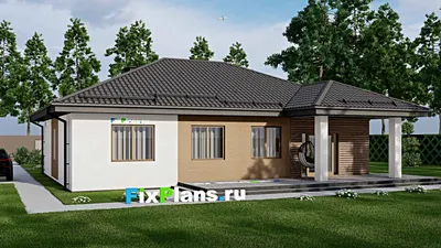 Проект одноэтажного дома 12 на 16, площадью 180 м² с террасой и 4 спальнями — фасад 2