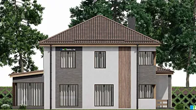 Проект двухэтажного дома 12 на 17, площадью 230 м² с террасой, баней и 4 спальнями (F-7964) — фасад 4